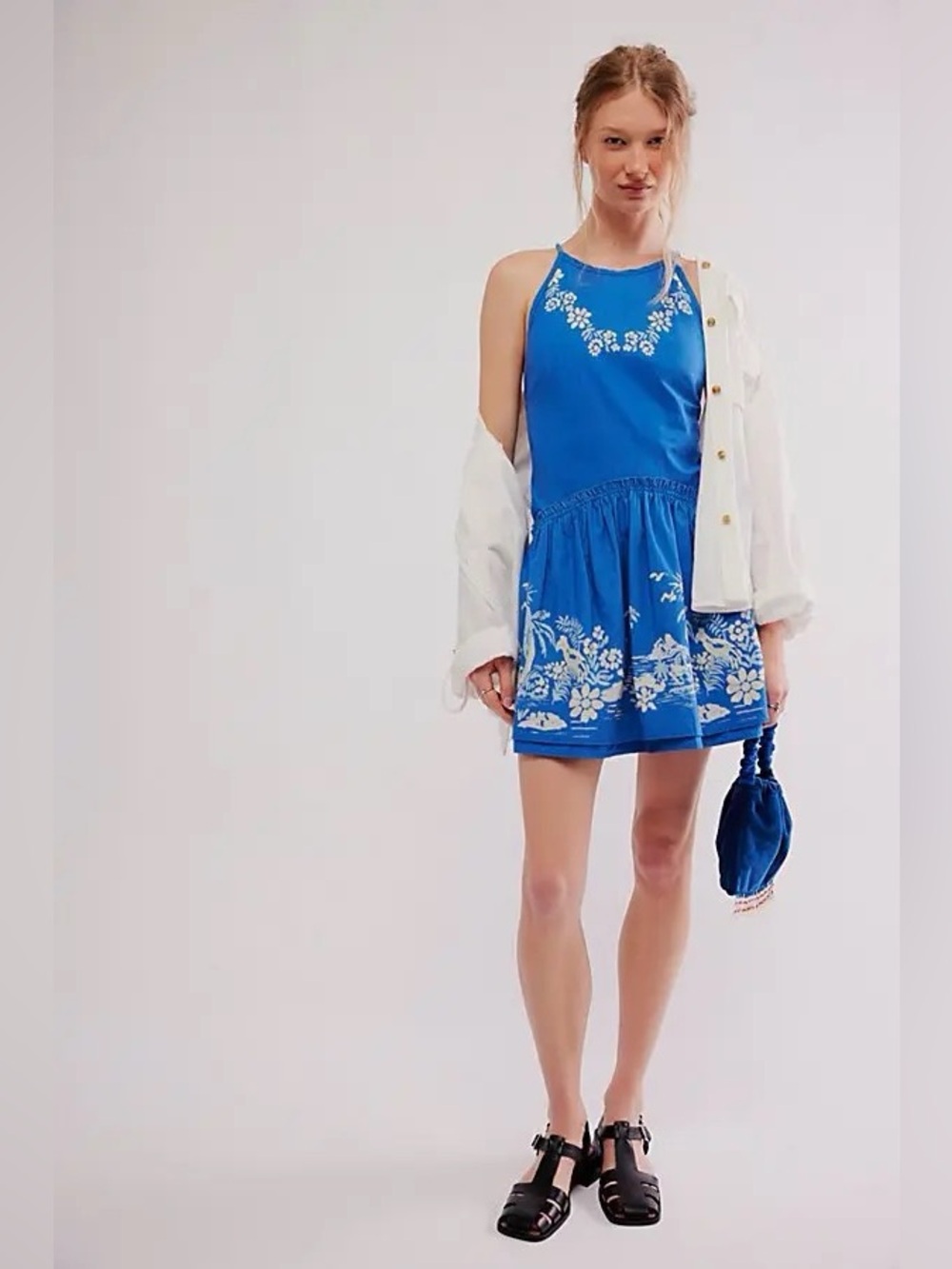 Free People Blue Indigo Deserted Island Mini Dress with Pockets Size Extra Small